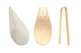 Holz Einmalbesteck Set mit Löffel, Gabel und Zange für Einweggebrauch, nachhaltig und kompostierbar, Artikelnummer 12345
