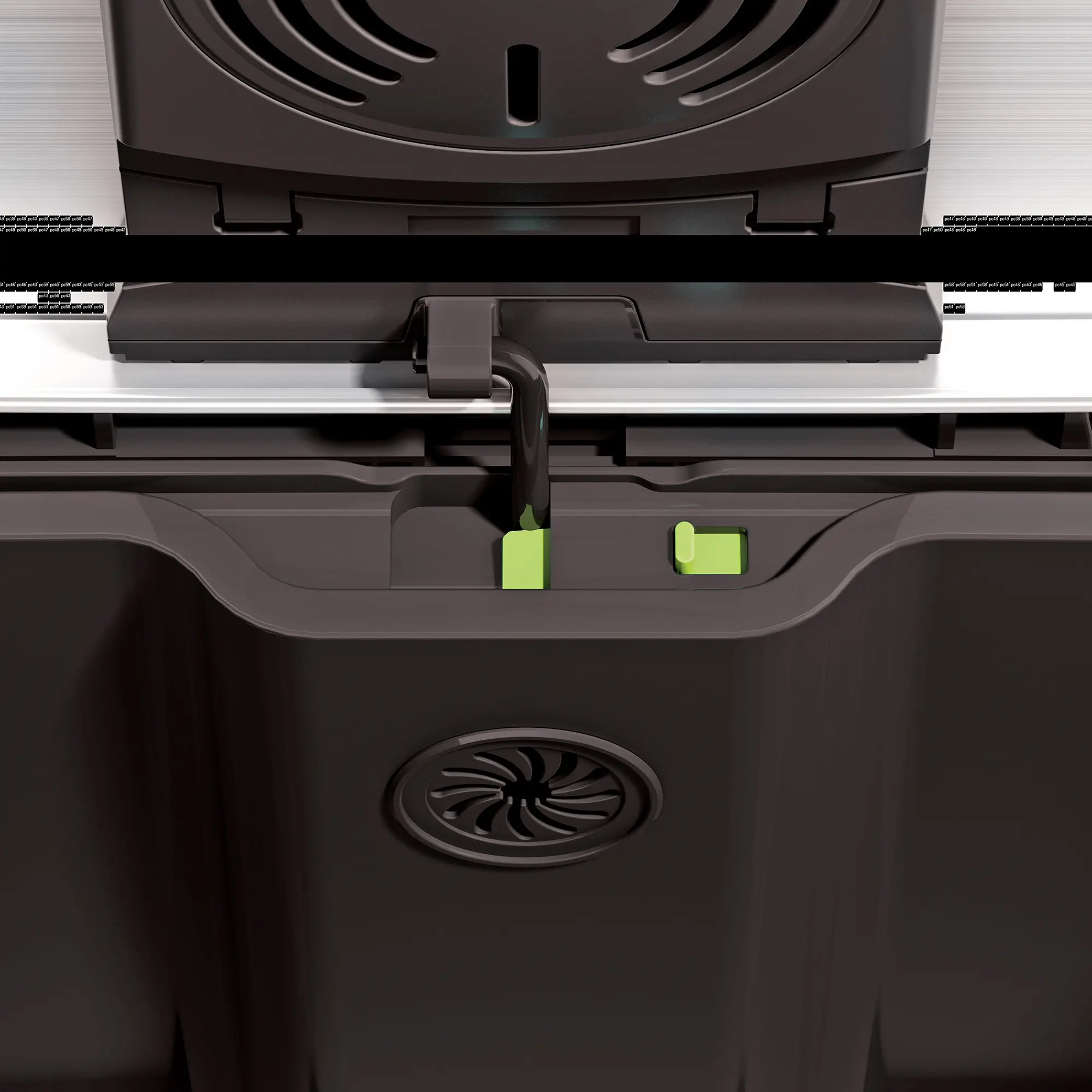 EKO E-Cube Tretmülleimer 40 Liter aus Edelstahl mit herausnehmbarem Inneneimer, Detailansicht des Deckels mit Carbonfilter-Fach und Geruchsstopp-System, Art.-Nr. HSH-106927