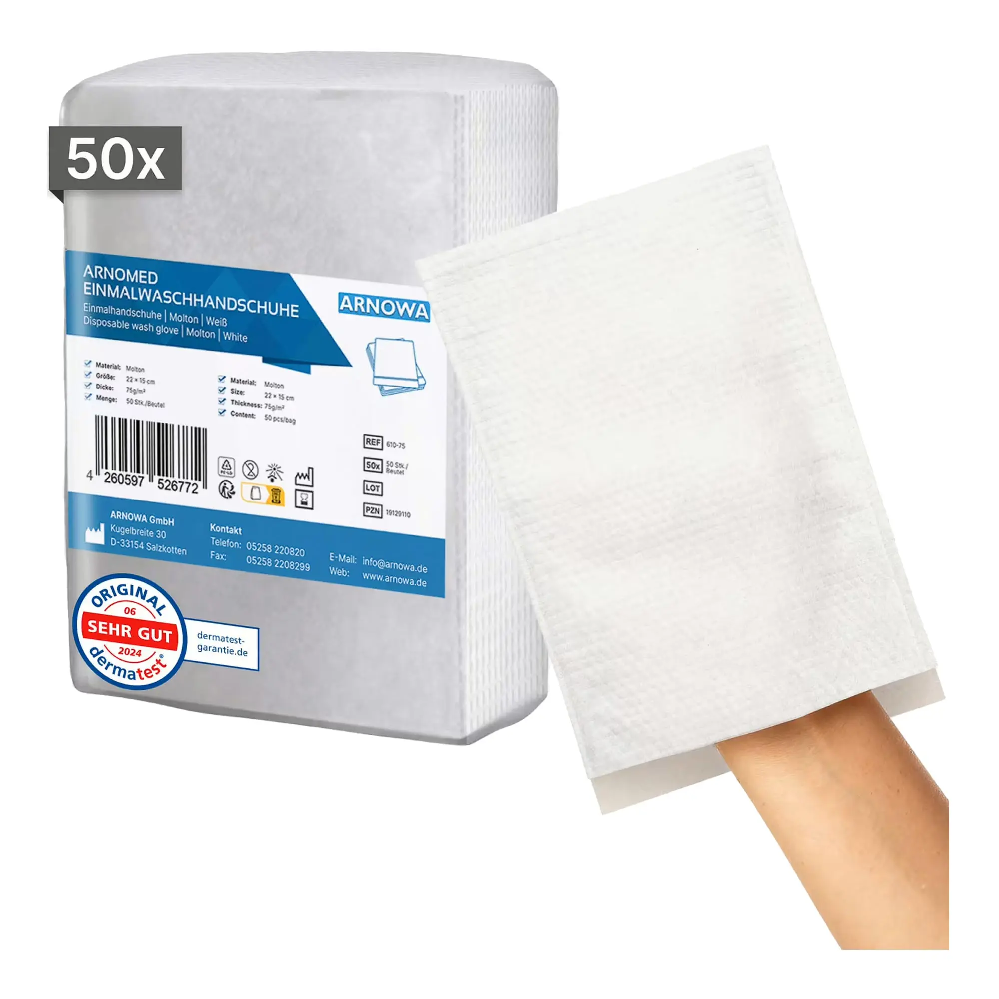ARNOMED Einmalwaschhandschuhe Molton, 50 Stück