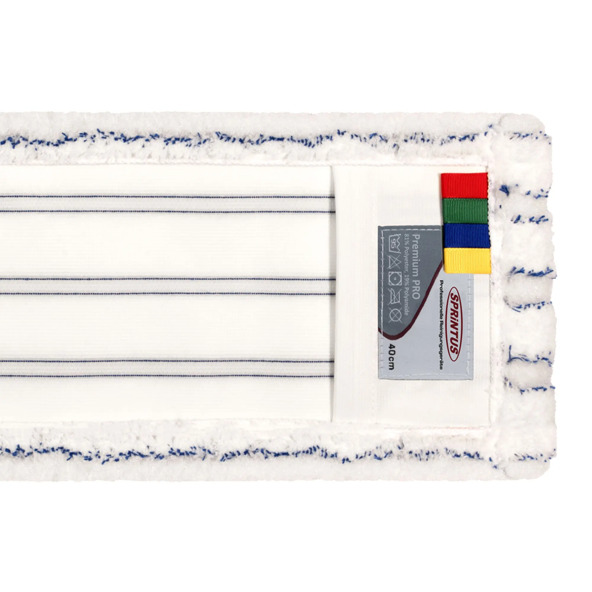 Sprintus Premium Pro Mikrofaser-Taschenmopp 50 cm, weiß mit blauen Streifen, für gründliche Bodenreinigung in Gebäuden, Artikelnummer 304.010