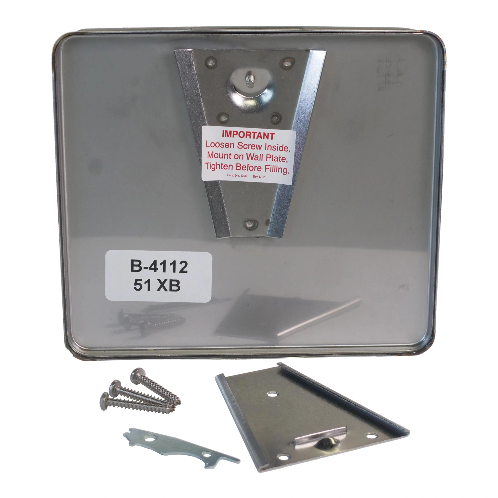 Bobrick B-4112 Contura Seifenspender 1200ml aus Edelstahl, Rückseite mit Wandhalterung, Montageschrauben und Befestigungsplatte, Artikelnummer B-4112