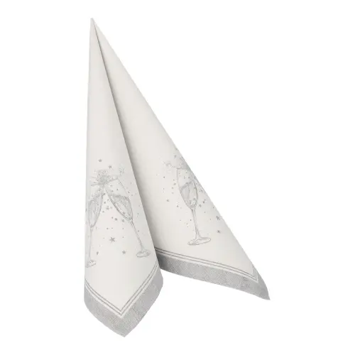 PAPSTAR Servietten "ROYAL Collection" 1/4-Falz 40 x 40 cm silber "Festivities", stoffähnliche Premium-Tissue-Serviette mit Sektgläser-Motiv für festliche Anlässe