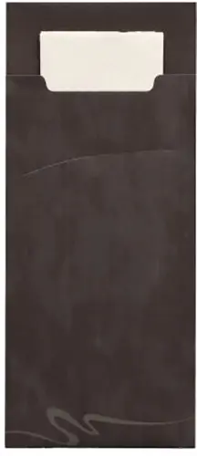 PAPSTAR 520 Bestecktaschen 20 cm x 8,5 cm schwarz inkl. weißer Serviette 33 x 33 cm 2-lag.