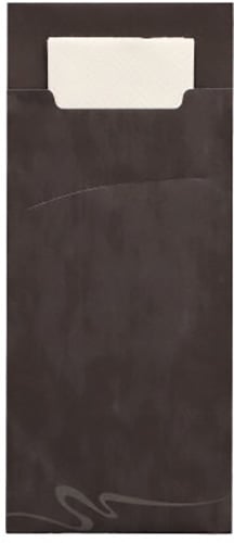 PAPSTAR 520 Bestecktaschen 20 cm x 8,5 cm schwarz inkl. weißer Serviette 33 x 33 cm 2-lag.