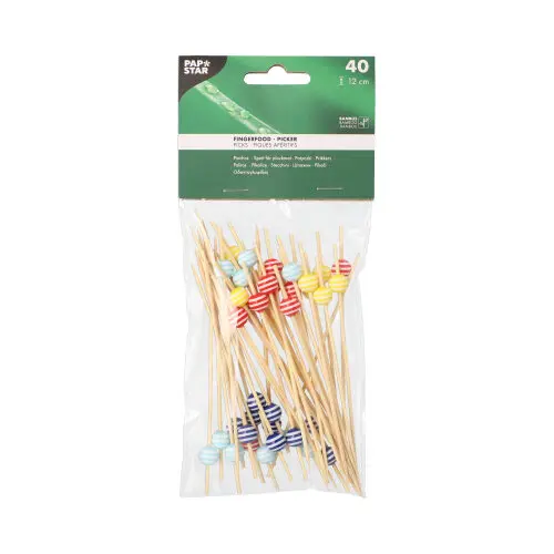 PAPSTAR Fingerfood - Picker 12 cm "Ball", 15 x 40 Stück – bunte Bambus-Fingerfood-Spieße mit Kugelkopf in Beutelverpackung, ideal für Buffet, Snacks und Partyhappen, Art.-Nr. 40-12cm-Ball