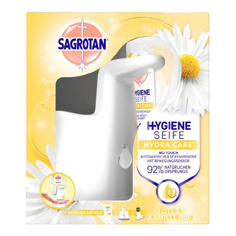 Sagrotan No-Touch-Seifenspender + 250ml Refill „Kamille-Lotus“