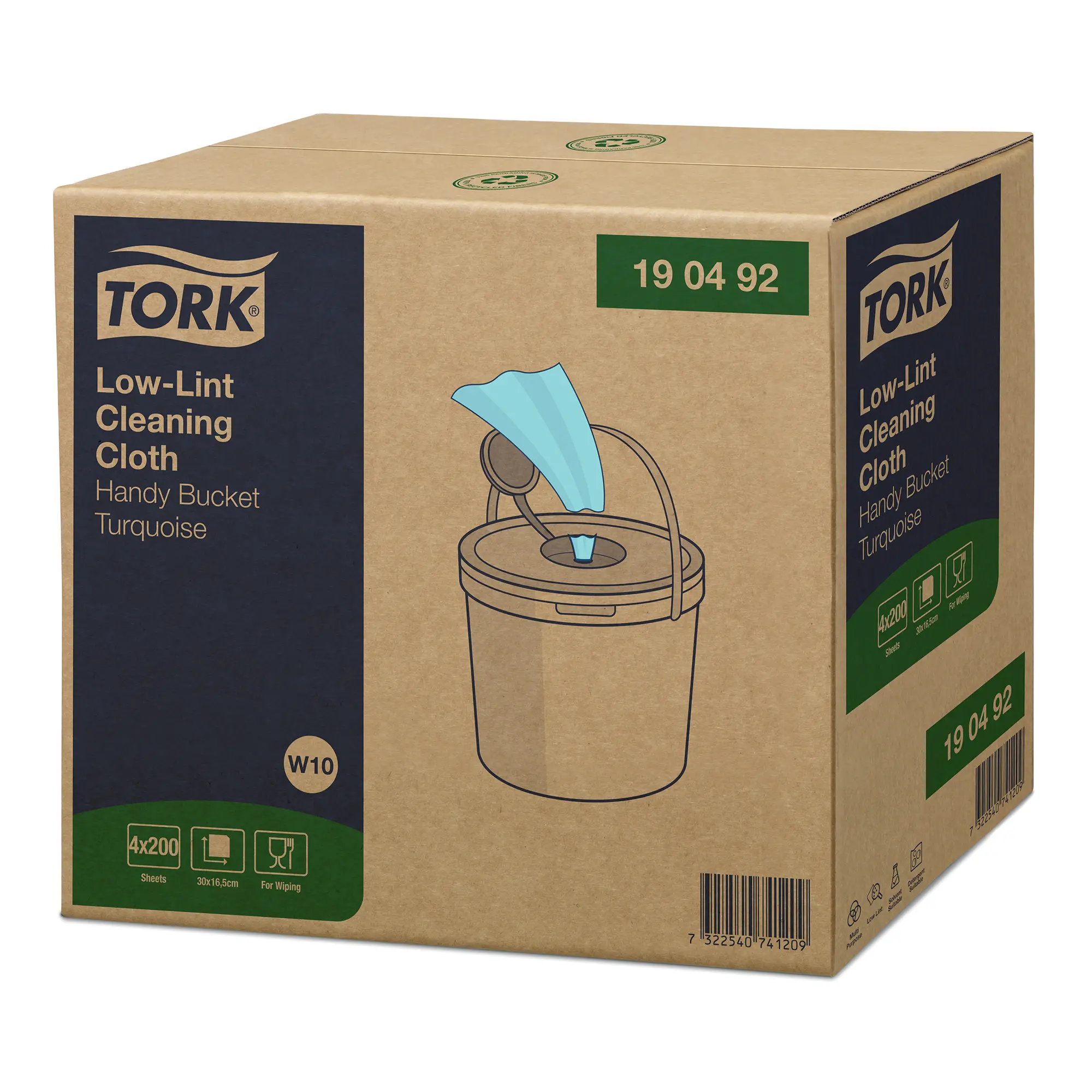 Tork Premium fusselarme Reinigungstücher W10 im weißen Spendereimer mit türkisfarbenen, silikonfreien Mehrzwecktüchern zum Tränken mit Reinigungs- oder Desinfektionsmitteln, Art.-Nr. 190492