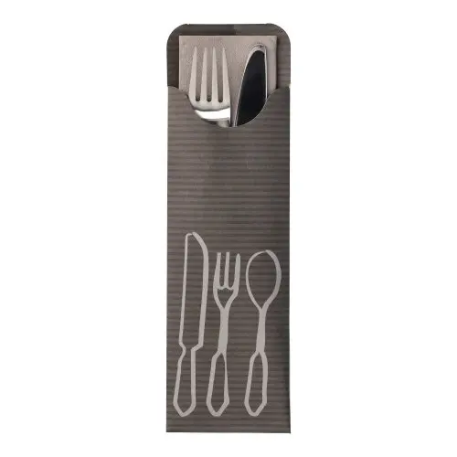 PAPSTAR Bestecktaschen 23,5 cm x 7,3 cm anthrazit inklusive farbiger Bistro Serviette, hygienische Papiertasche mit Abdecklasche für Besteck, FSC-zertifiziert, Art.-Nr. 89694