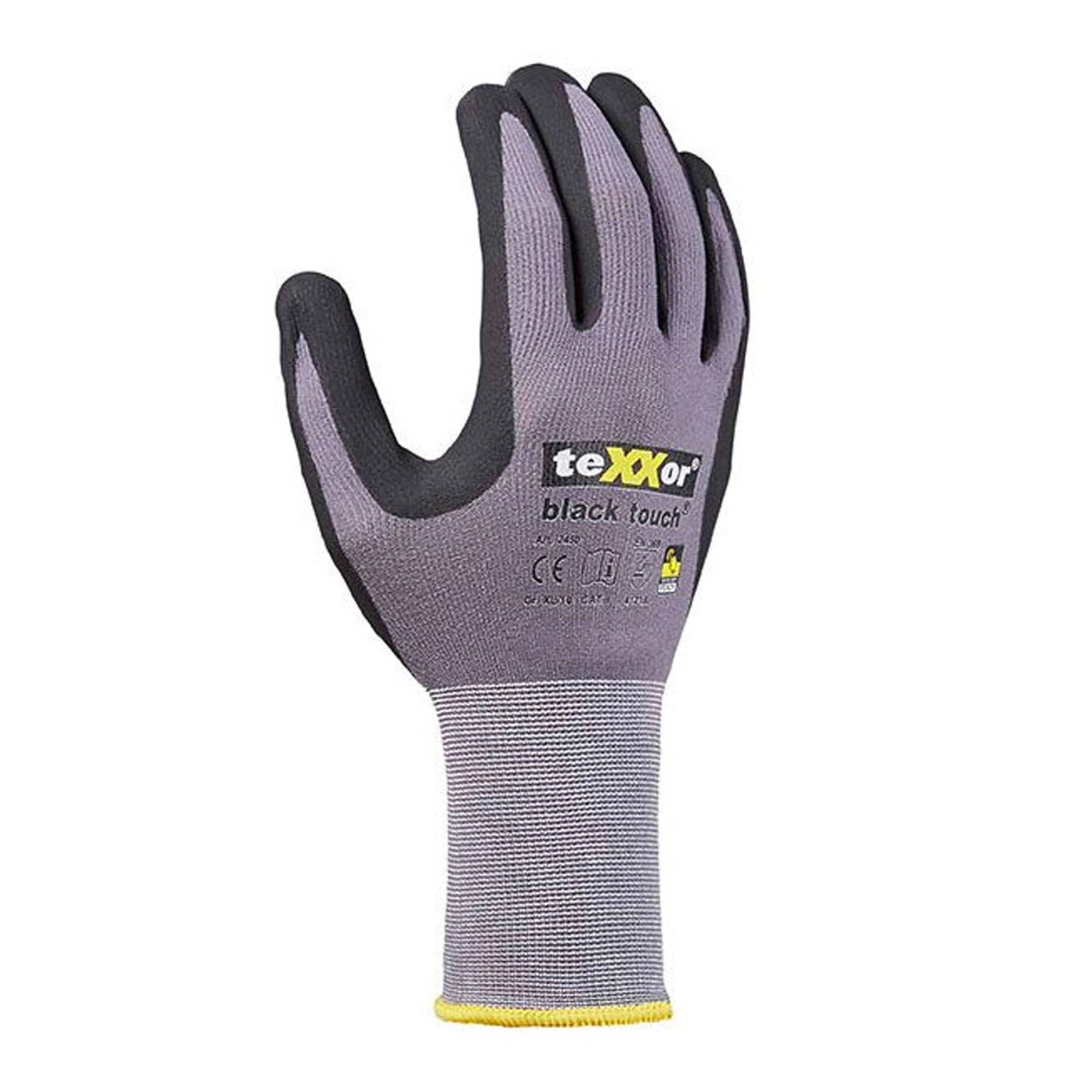 teXXor black touch 2450 Strick Arbeitshandschuhe mit Nitril-Beschichtung grau/schwarz, VE 144 Paar