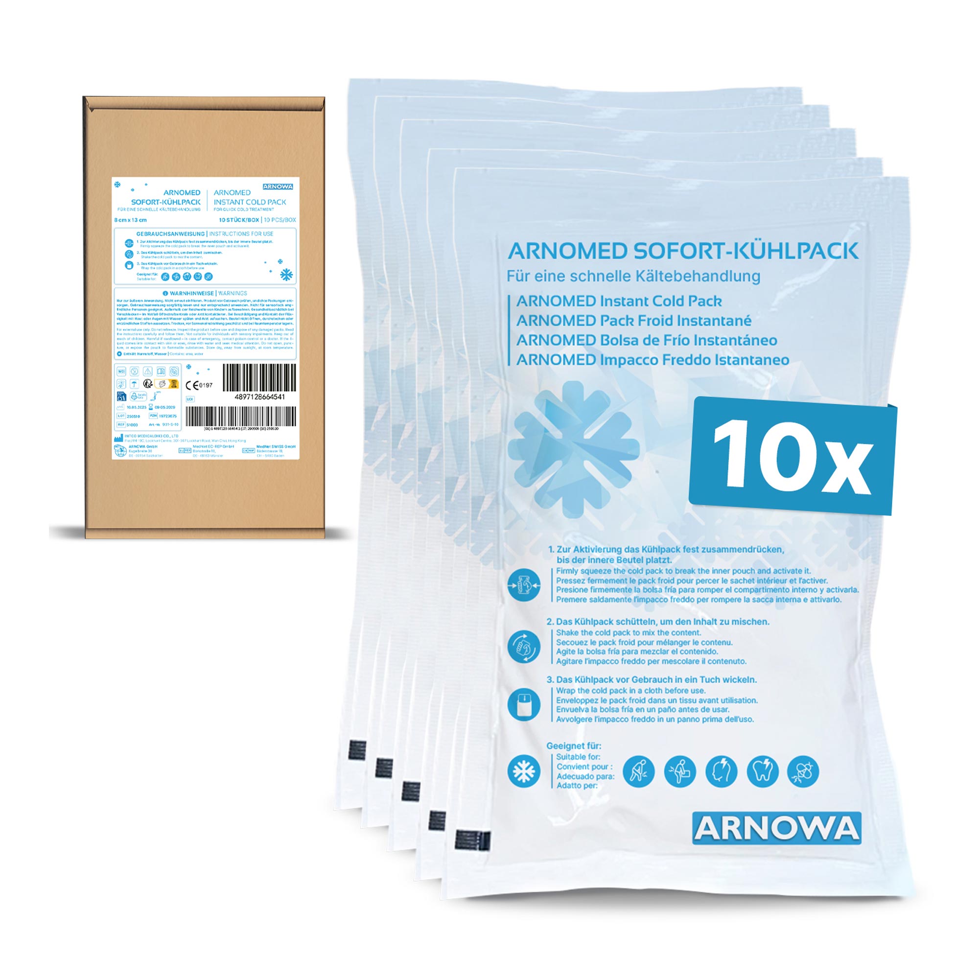 ARNOMED Sofort-Kühlpack zur Kältebehandlung, Einweg, 10 Stück
