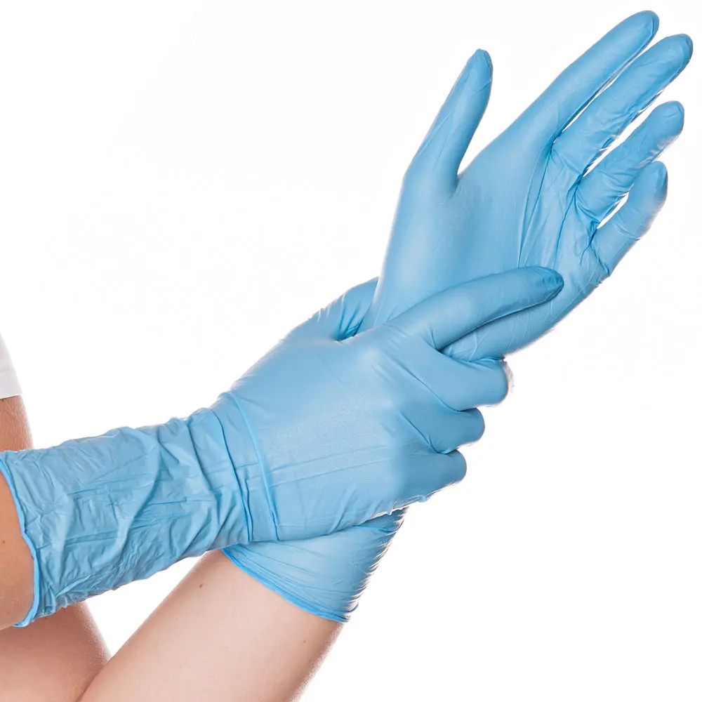 Hygostar Safe Long Nitrilhandschuhe blau puderfrei mit verlängerter Stulpe, extra schwere Einmalhandschuhe für Medizin, Pflege, Gastronomie und Lebensmittelindustrie, VE 1000 Stück