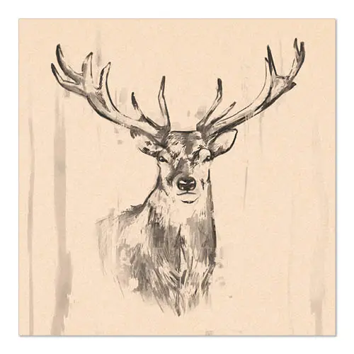 PAPSTAR Servietten, 3-lagig 1/4-Falz 33 cm x 33 cm natur "Deer" aus recyceltem Tissue mit gezeichnetem Hirschkopf, FSC-zertifiziert, Artikel 88381