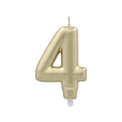 PAPSTAR Zahlenkerze mit Halter 7 cm gold "4", Paraffin-Zahlenkerze 7 cm hoch für Geburtstage und Jubiläen, Artikel 37160