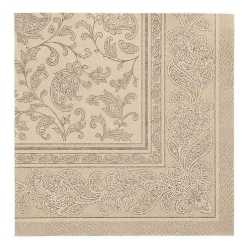 PAPSTAR Servietten "ROYAL Collection" 1/4-Falz 40 x 40 cm sand Ornaments mit elegantem Pflanzenranken-Muster aus stoffähnlichem Premium-Tissue, FSC-zertifiziert, 37363