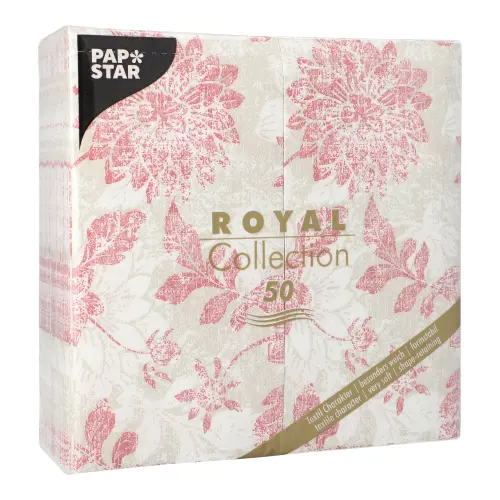 PAPSTAR Servietten "ROYAL Collection" 1/8-Falz 40 x 40 cm bordeaux Flowers, stoffähnliche Premium-Servietten mit floralem Muster, kompostierbar, Art.-Nr. 37377