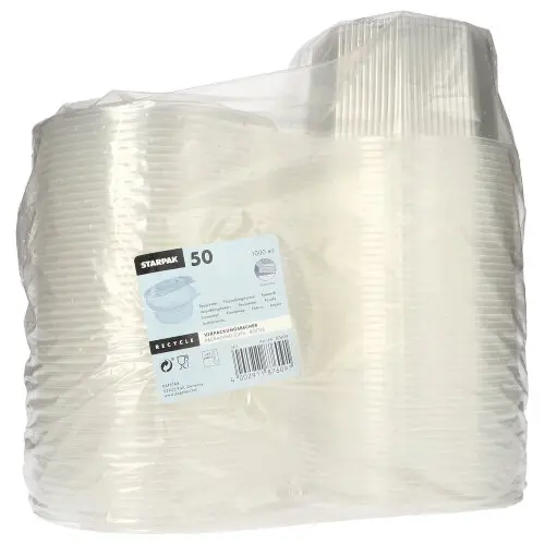 Starpak Verpackungsbecher mit Klappdeckeln, PP 8-eckig 1 l transparent 8,3 x 13 x 13 cm von PAPSTAR, Beutel mit 50 Bechern, Art.-Nr. 87609