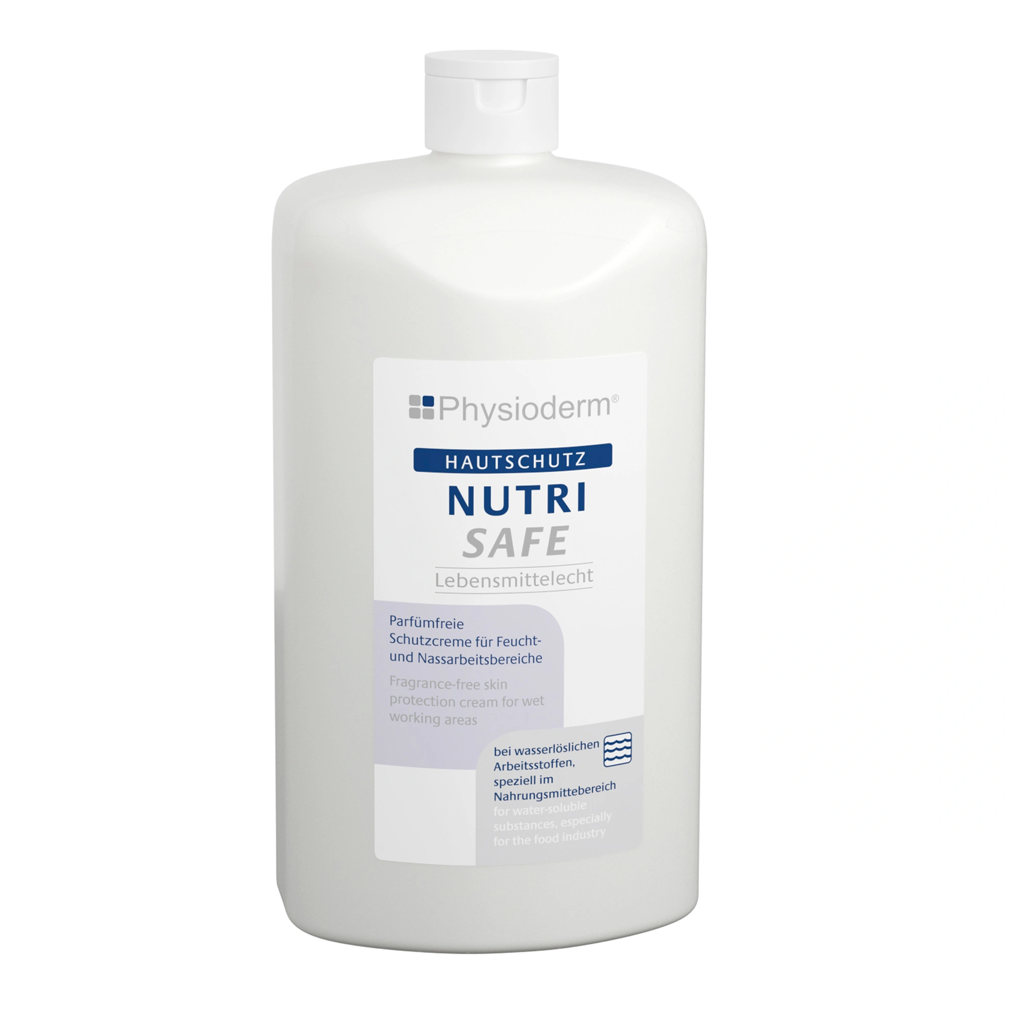 Physioderm Hautschutzcreme Nutri Safe lebensmittelechte, parfumfreie Hautschutzlotion gegen wasserlösliche Arbeitsstoffe, ideal für Lebensmittelbereich und Nassarbeitsplätze