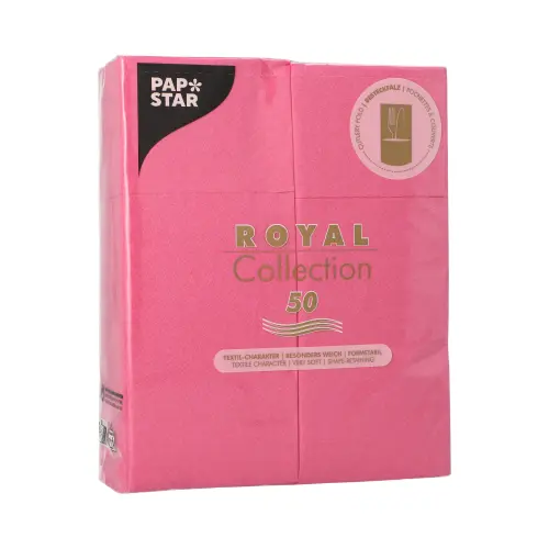 PAPSTAR Servietten "ROYAL Collection" 40 cm x 30 cm fuchsia mit Besteckfalz aus stoffähnlichem Premium-Tissue, FSC-zertifiziert, 50 Stück, Artikel 37331