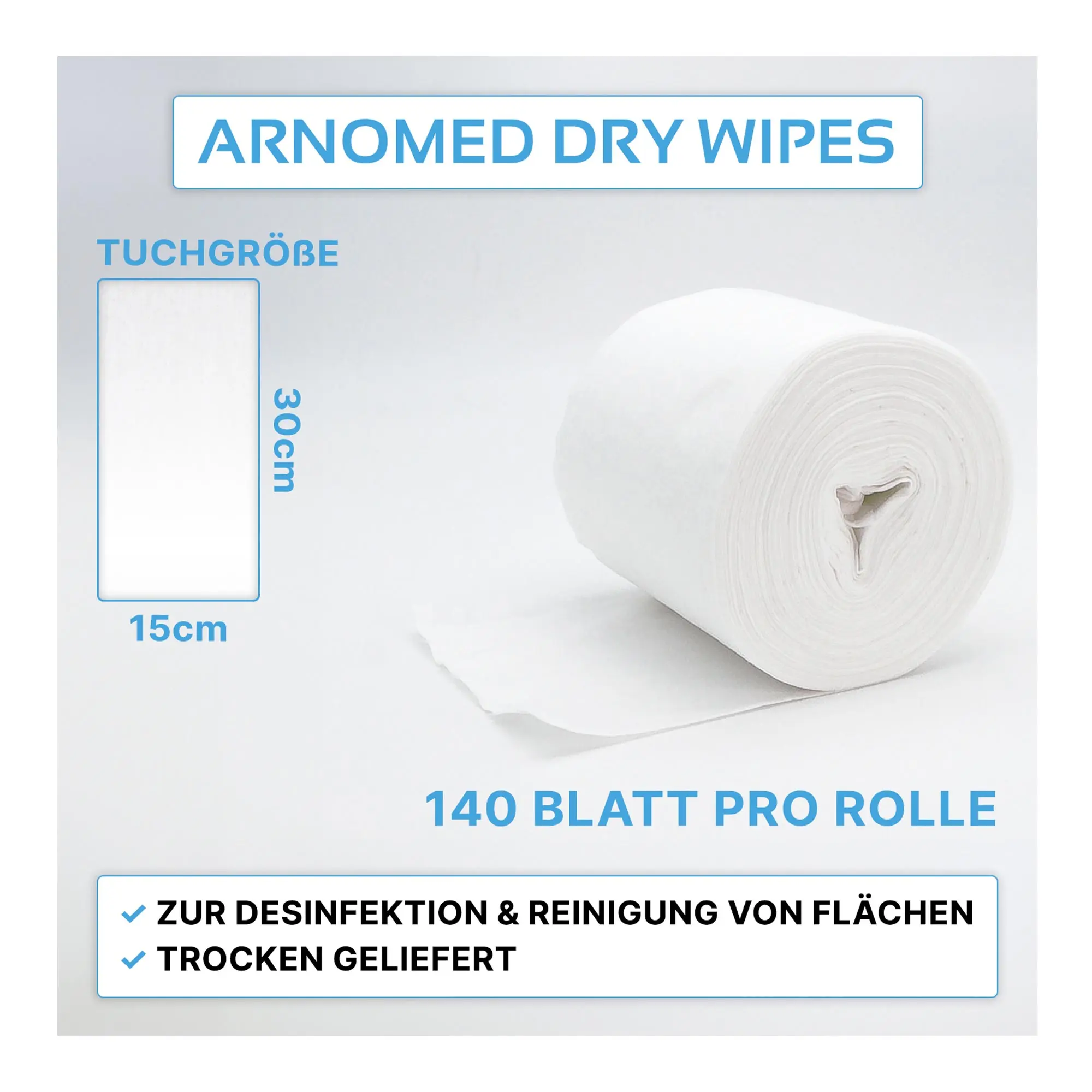 ARNOMED DRY WIPES Trockene Vliestücher, 15 x 30 cm, 140 Tücher