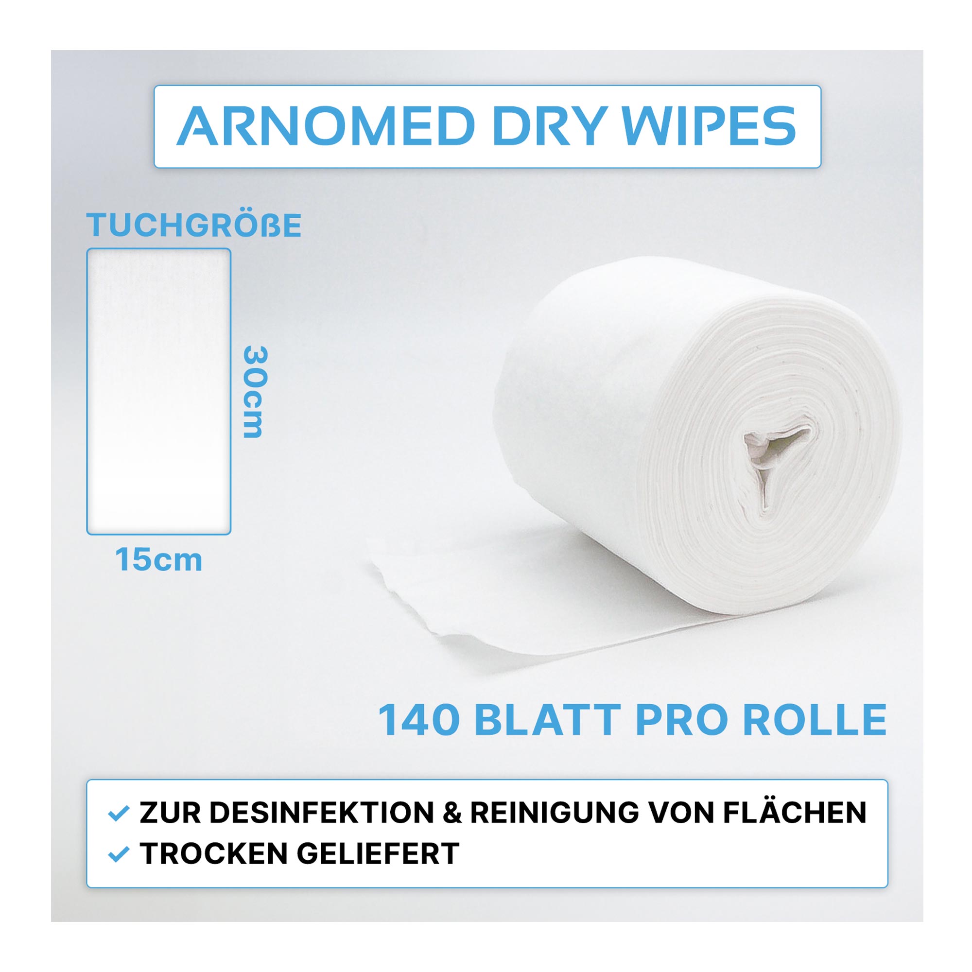 ARNOMED DRY WIPES Trockene Vliestücher, 15 x 30 cm