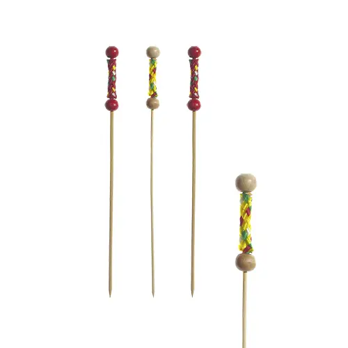 PAPSTAR Fingerfood - Picker 12 cm "Mexico", 6 x 250 Stück; farbenfrohe Bambus-Spieße mit zweifarbigen Perlen und geflochtener Deko für Party, Buffet und Fingerfood, ideal zum Anrichten von Snacks und Häppchen