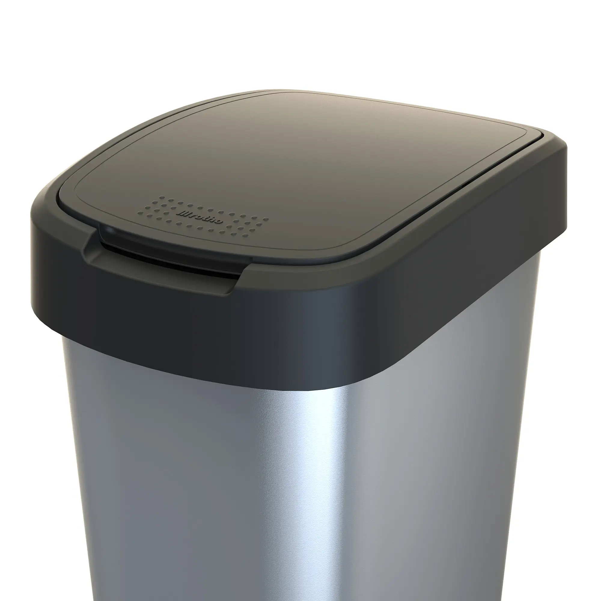 RothoPro Twist Abfallbehälter 50 Liter aus robustem Kunststoff mit innovativem Schwing- und Klapp-Deckel zur einfachen Müllentsorgung und Mülltrennung, silbergrau