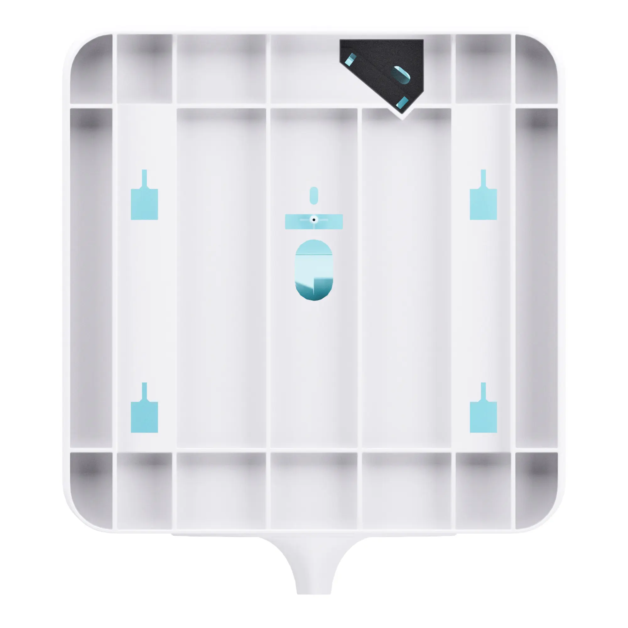 Satino by Wepa HYGINITY Innenabwicklungsspender Plus CF1, Innenansicht des CF1 Centerfeed-Spenders für Handtuchpapierrollen mit variabler Papierausgabe, Hygiene-Shop.com