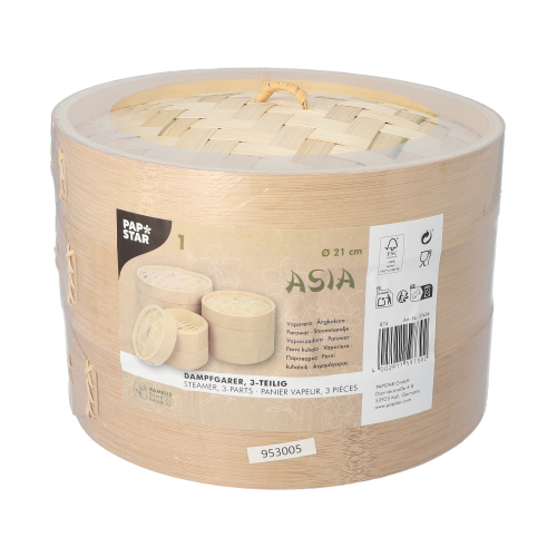 PAPSTAR Dampfgarer Bambus "ASIA" Ø 21 cm, 13,5 cm 3-teilig, 8 x 1 Stück