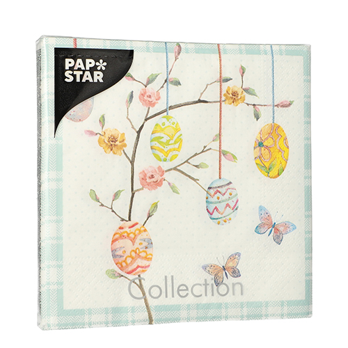 PAPSTAR Servietten, 3-lagig 1/4-Falz 33 cm x 33 cm "Easter Branch", 15 x 20 Stück