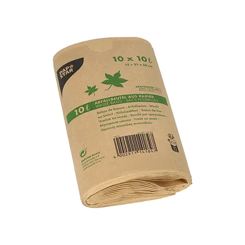 PAPSTAR Abfallbeutel Kraftpapier 10 l 35 x 21 x 15 cm braun, nassfeste stabile Papier-Müllbeutel im Vorteilspack, Artikel 14184