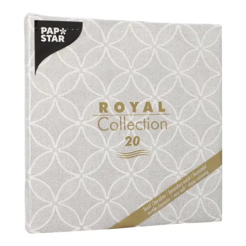 PAPSTAR Servietten "ROYAL Collection" 1/4-Falz 40 x 40 cm grau Circle Flowers, 8 x 20 Stück – graue Premium-Servietten in Stoffoptik mit kreisförmigem Blumenmuster, weich, formstabil und kompostierbar