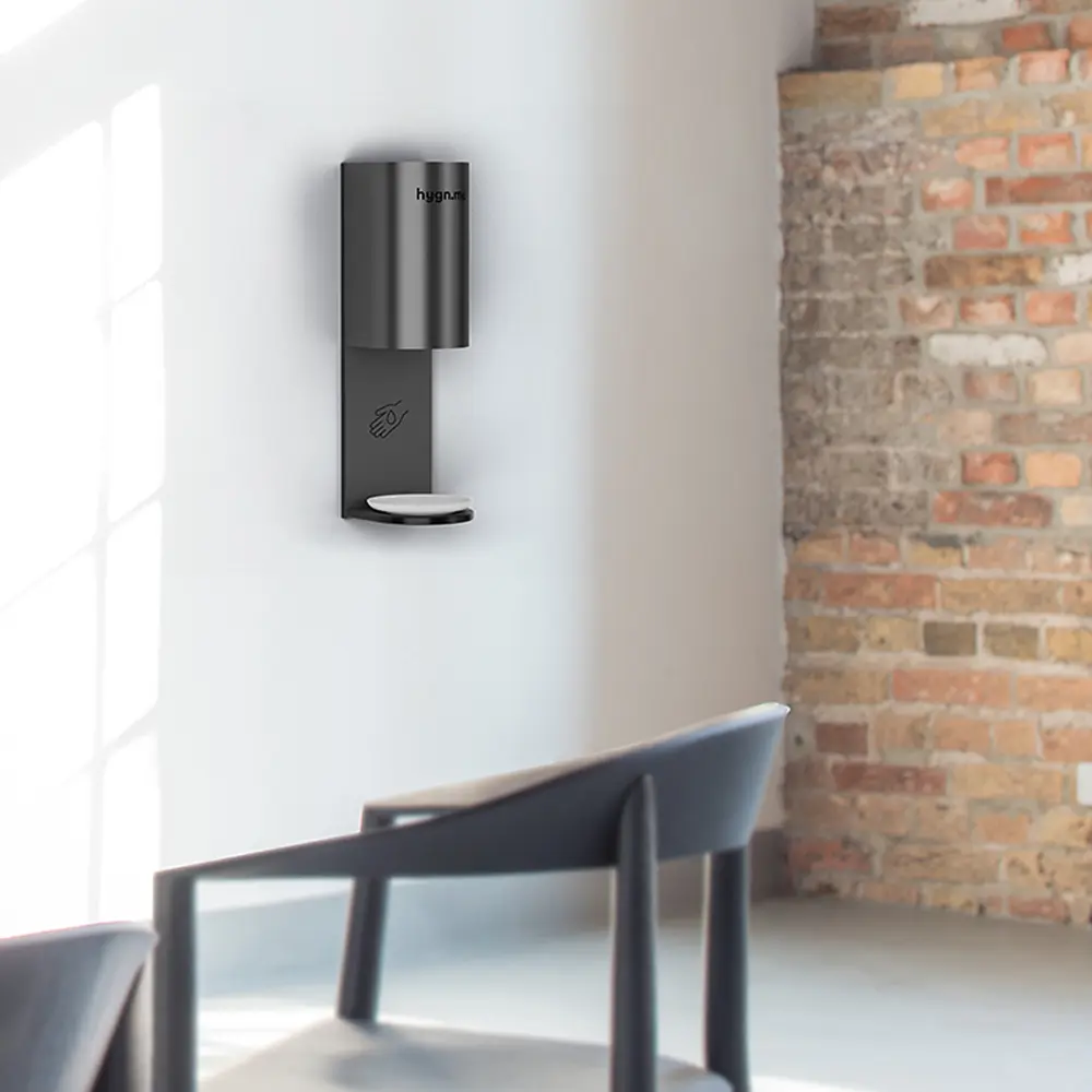 hygn.me „Station 3 Wall“ Sensor-Wandspender inkl. Dosiergerät, berührungsloser Handdesinfektionsspender aus CDF-Platte mit batteriebetriebenem Dosiergerät von hygn.me