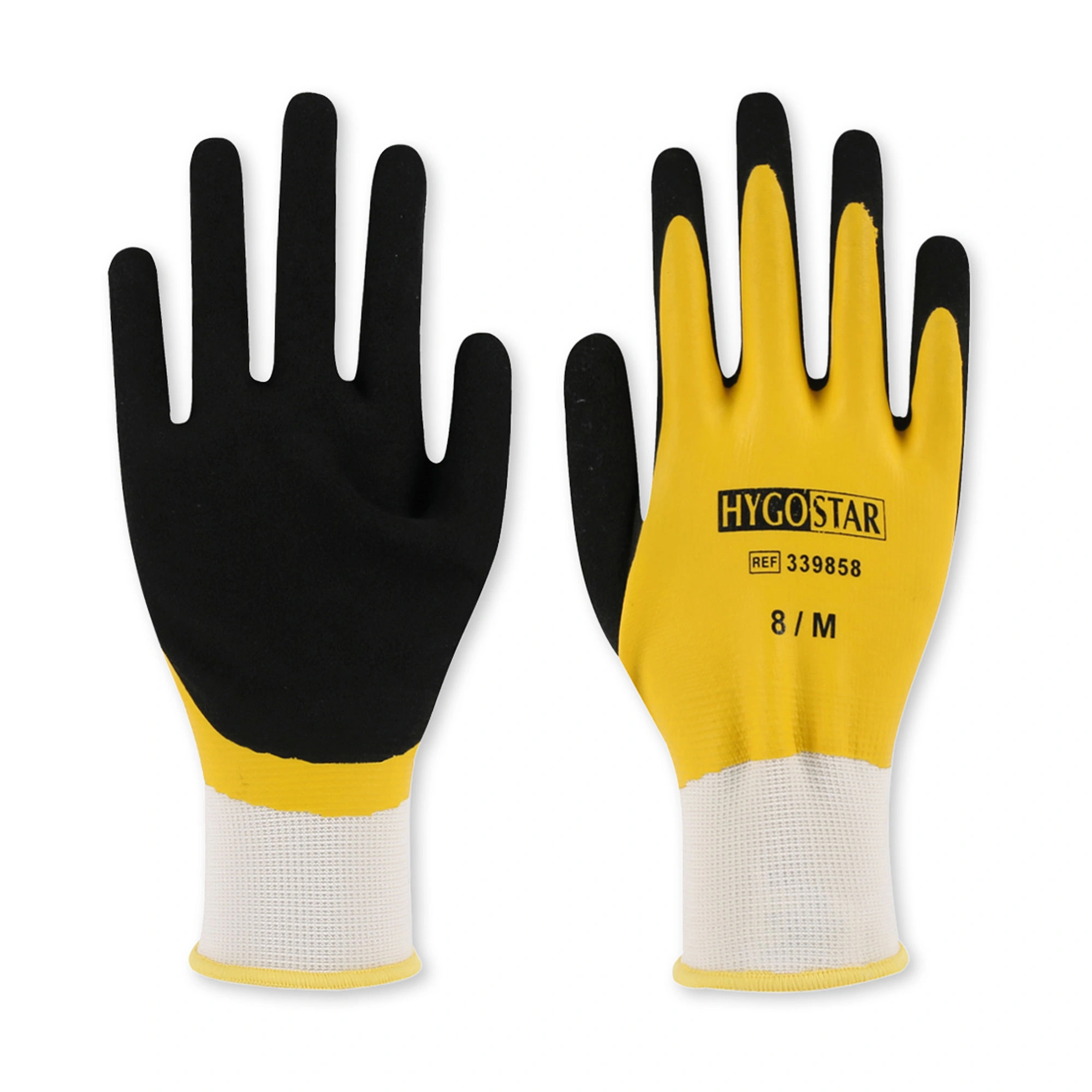 Hygostar Wet Protect Feinstrickhandschuhe mit Latex-Beschichtung gelb/schwarz, VE 120 Paar