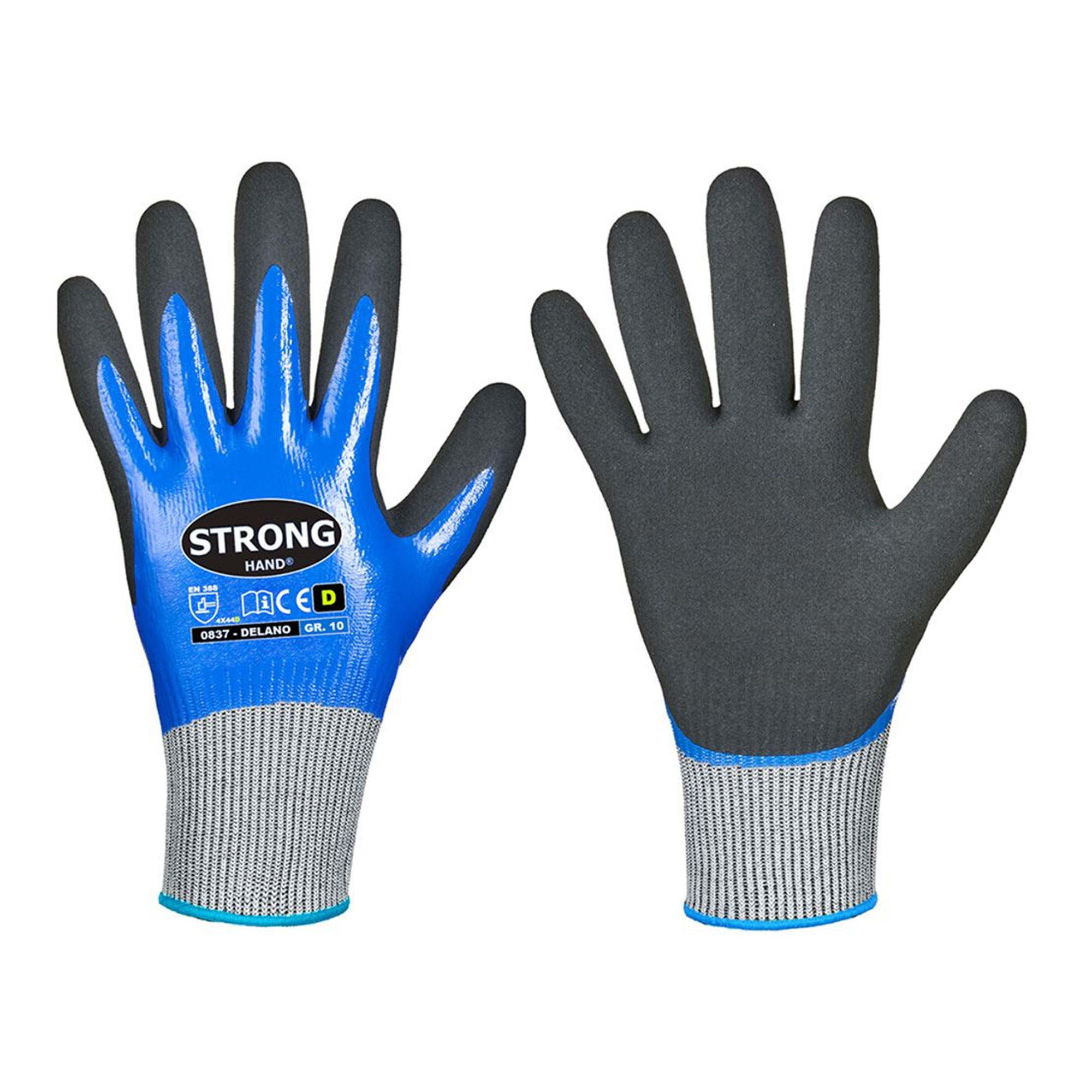 Stronghand Delano 0837 Schnittschutzhandschuhe mit Nitril, gesandet-Beschichtung blau/schwarz, VE 60 Paar