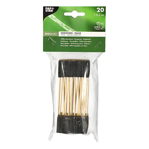 PAPSTAR Fingerfood - Picker 8,5 cm "Blackboard", beschriftbare Fingerfood-Picker aus Bambus und Holz, natur-schwarz, 10 x 20 Stück für Buffet, Party und Catering, um Speisen zu kennzeichnen