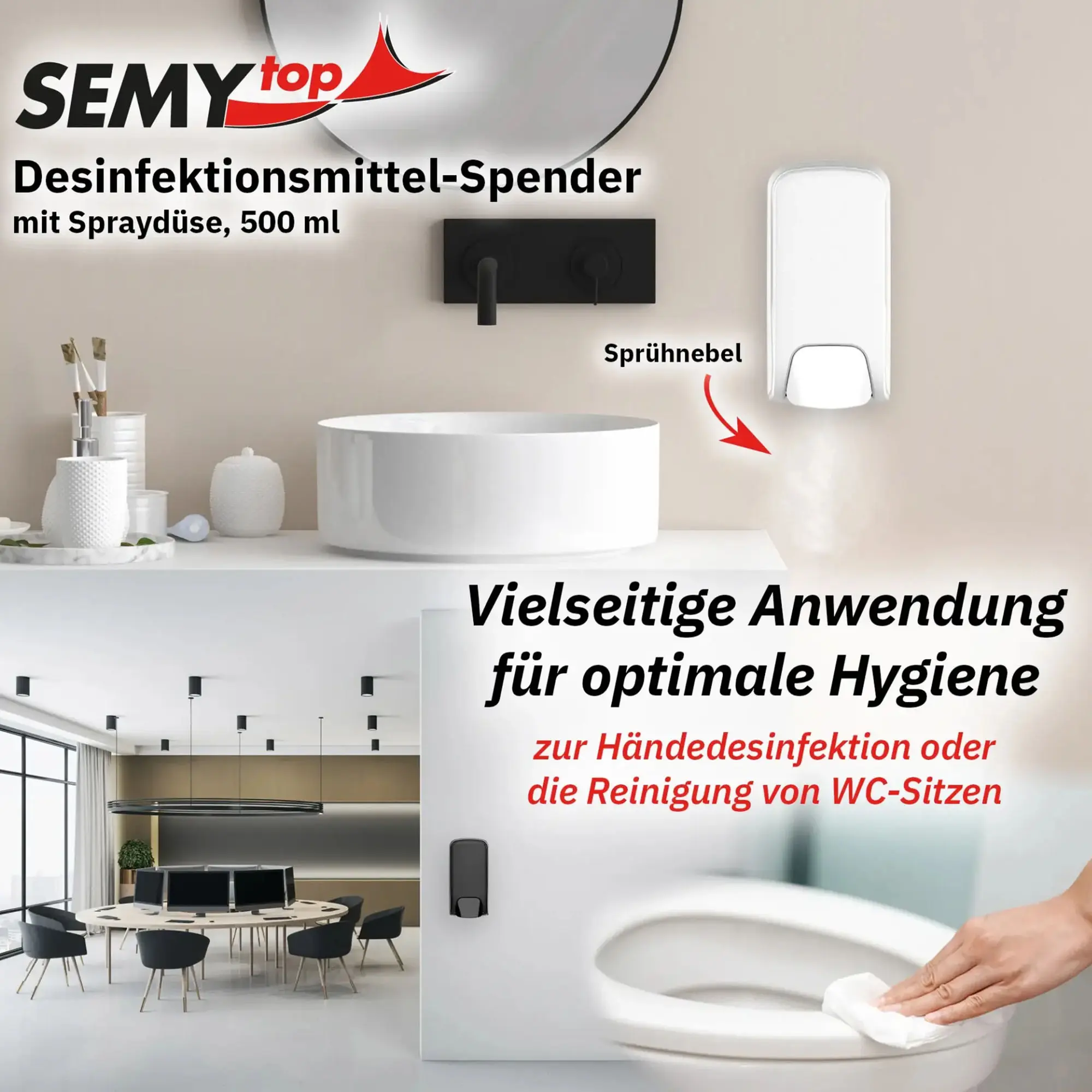 Seifenspender Wandmontage weiß, moderner Flüssigseifenspender aus Kunststoff mit Druckhebel für Badezimmer, Küche oder Sanitärbereich