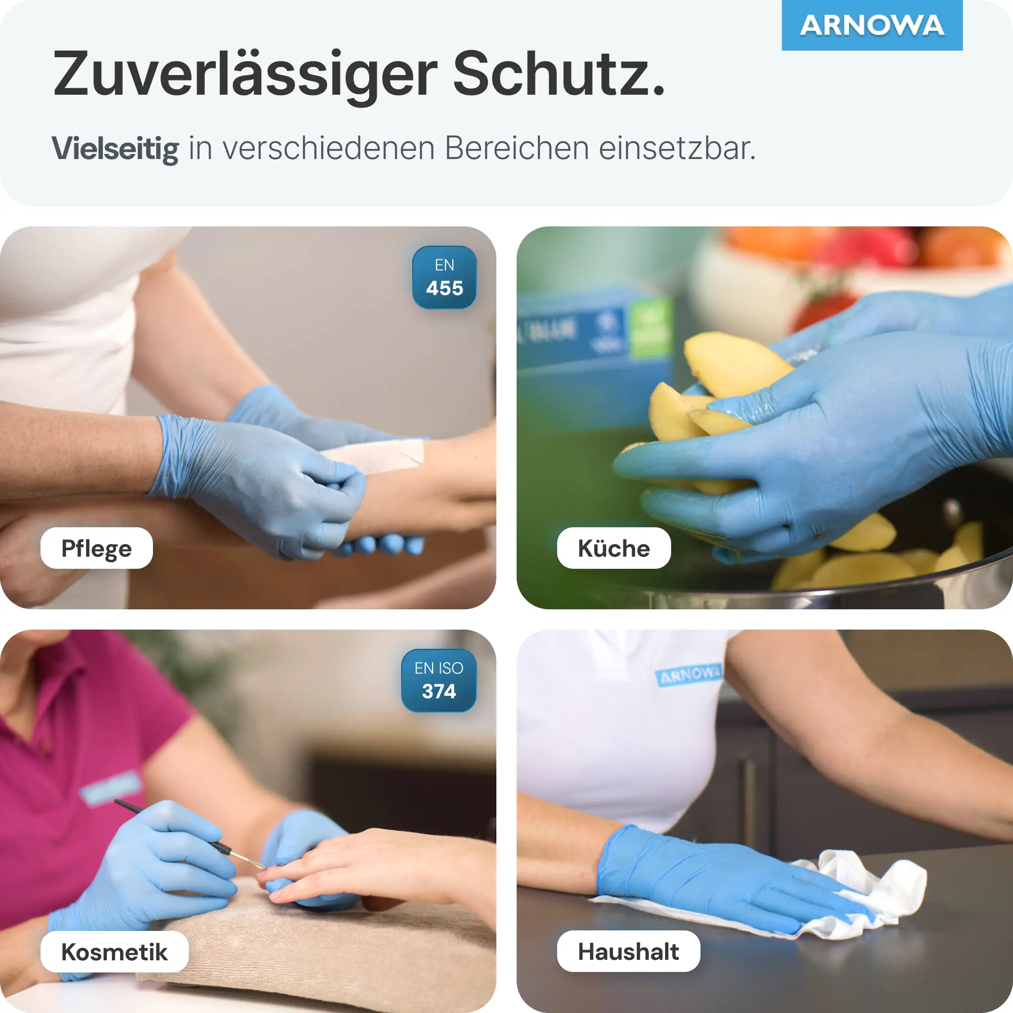 ARNOMED CLASSIC NITRIL BLUE Nitrilhandschuhe blau puderfrei von ARNOMED, im Einsatz bei Pflege, Küche, Kosmetik und Haushalt für zuverlässigen, hygienischen Schutz