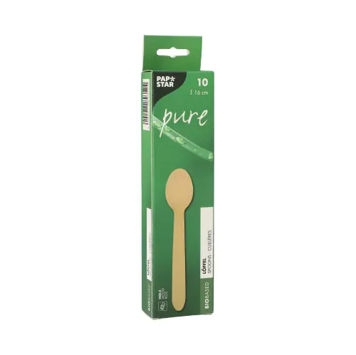 PAPSTAR Löffel, Holz "pure" 16 cm aus FSC-zertifiziertem Birkenholz in grüner Verpackung, splitterfrei, stabil, kompostierbar, Artikel 89352
