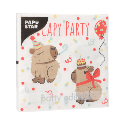PAPSTAR Servietten, 3-lagig 1/4-Falz 33 cm x 33 cm "Capy Party", 10 x 20 Stück