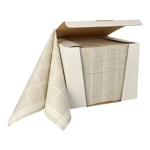 PAPSTAR Servietten "ROYAL Collection" 1/4-Falz 40 x 40 cm sand "Kitchen Craft", 100 Stück aus Premium-Tissue in Stoffoptik im offenen Spenderkarton