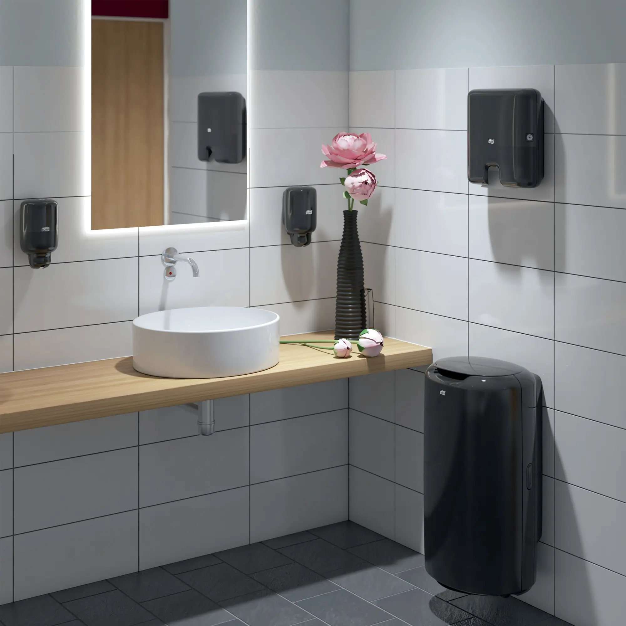 Tork Xpress Mini Spender für Multifold Handtücher H2 in Schwarz, hygienischer Wandspender mit Einzelblattentnahme für Waschräume, Artikel 552108