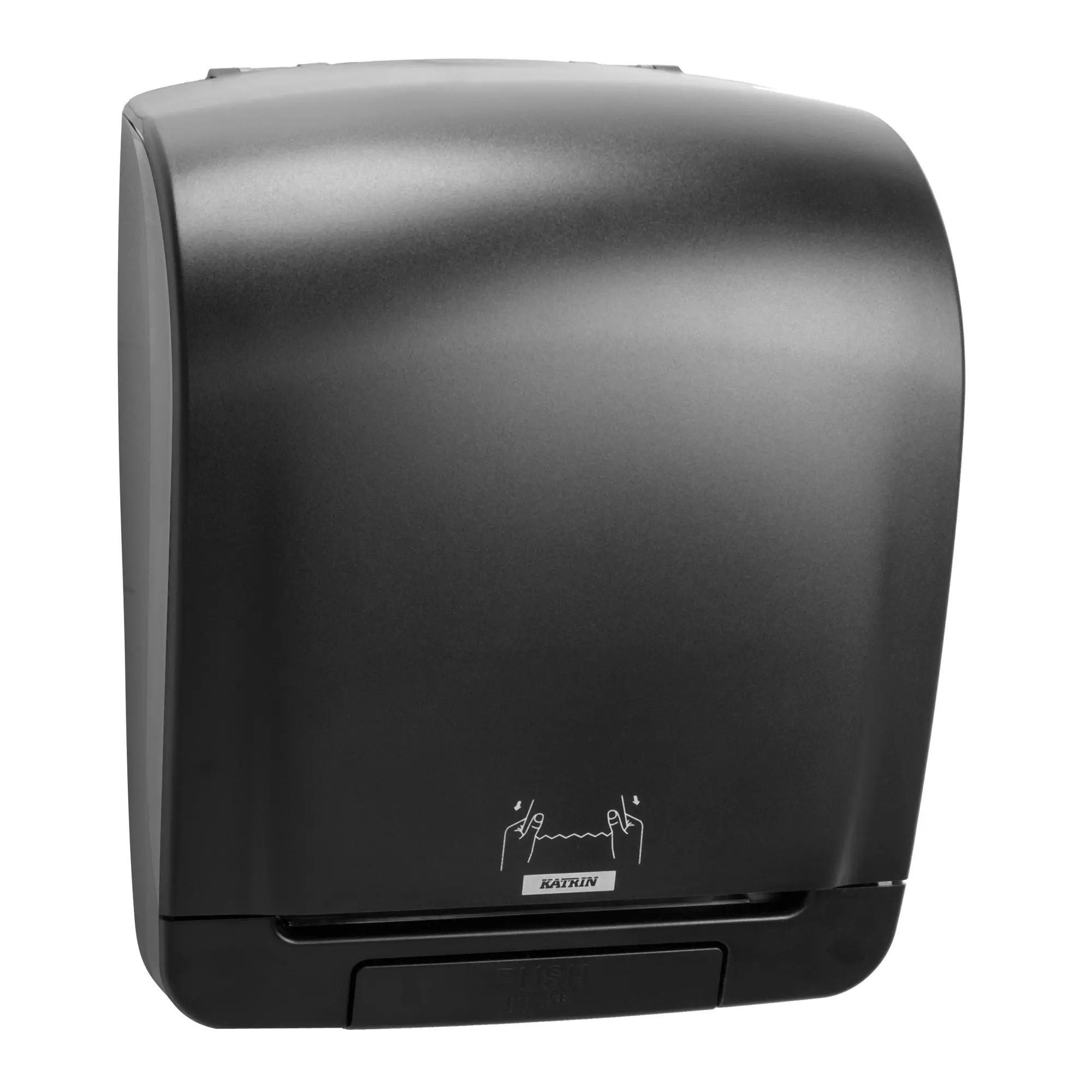 Katrin System-Handtuchrollenspender M2 aus schwarzem Kunststoff mit Schneidemechanismus für System-Handtuchrollen, Artikel 82094 82070