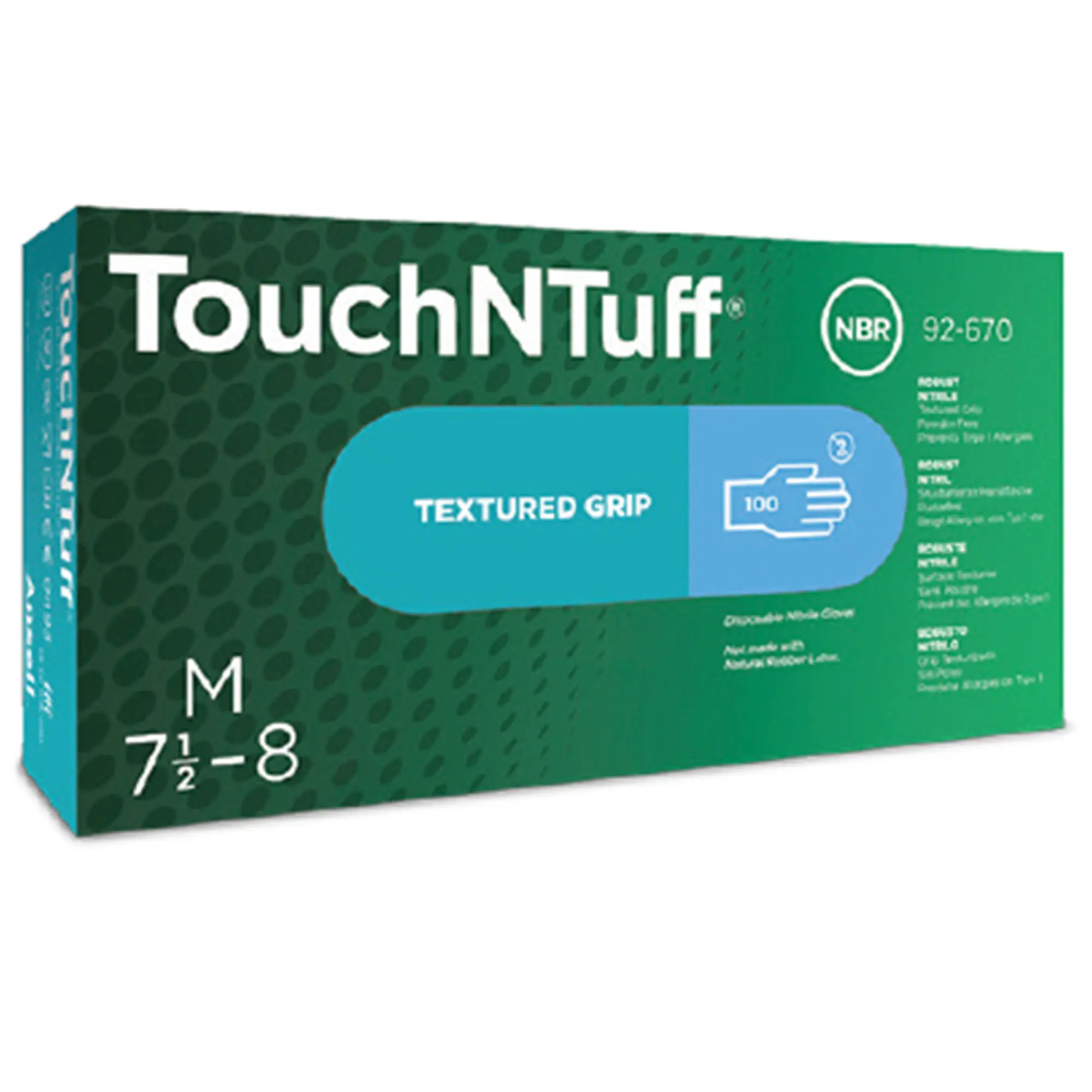 Ansell TouchNTuff 92-670 Nitrilhandschuhe hellblau puderfrei, VE 1000 Stück, Einmalhandschuhe aus Nitril mit texturierten Fingerspitzen für sicheren Griff, Größe M, Art.-Nr. 92-670