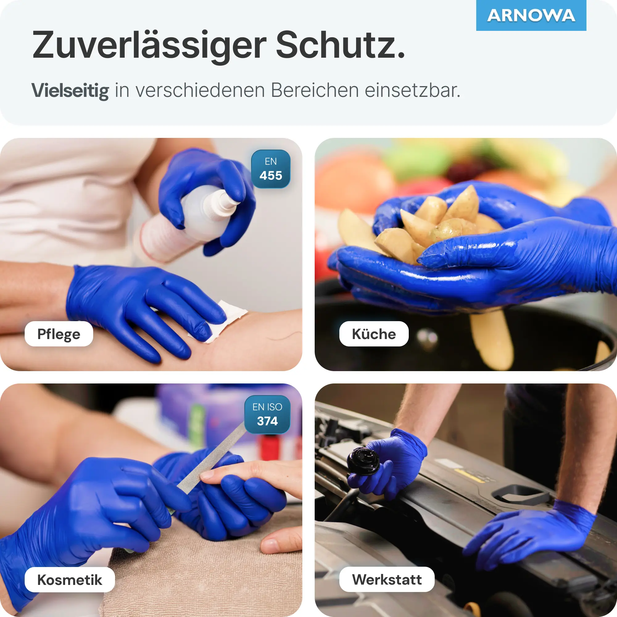 ARNOMED RAINBOW NITRIL OCEAN BLUE Nitrilhandschuhe blau puderfrei, latexfreie Untersuchungshandschuhe aus Nitril für Pflege, Küche, Kosmetik und Werkstatt, VE 100 Stück von ARNOMED