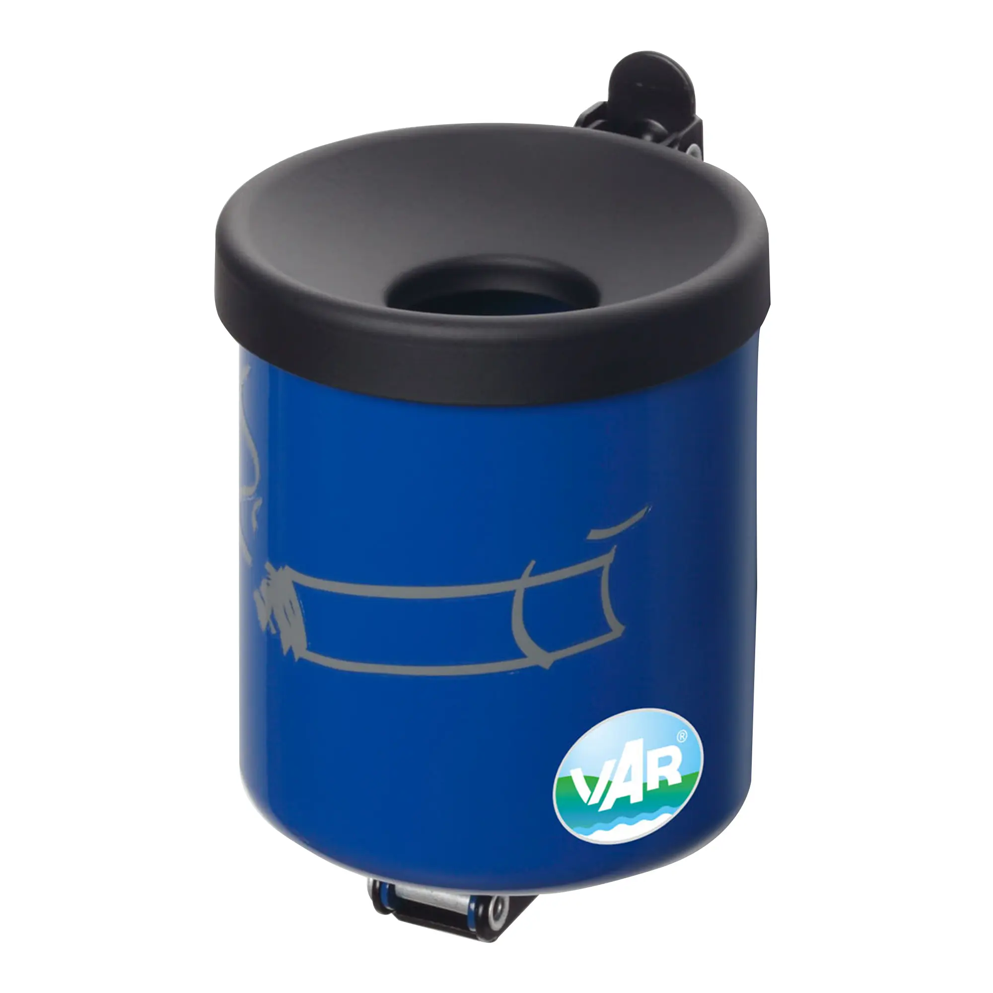 VAR Wandascher WH 10, 600 ml von VAR, runder blauer Wandaschenbecher aus Stahl mit schwarzem Deckel, flammenlöschende Konstruktion und Wandhalterung, Artikelnummer WH 10