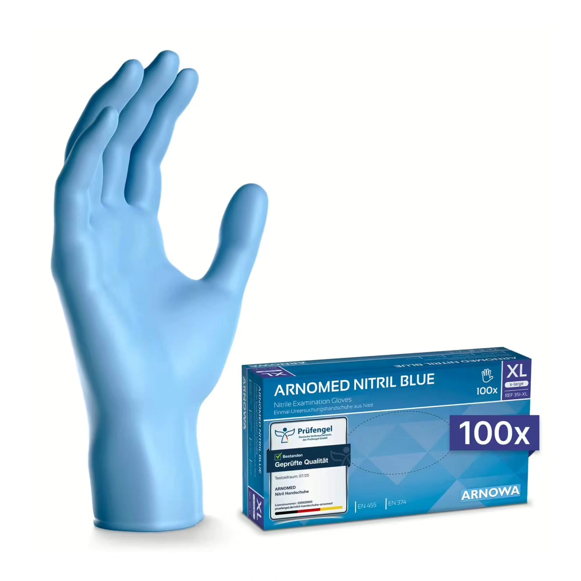 ARNOMED CLASSIC NITRIL BLUE Nitrilhandschuhe blau puderfrei, elastische und reißfeste Untersuchungshandschuhe aus Nitril mit texturierter Oberfläche für sicheren Griff, Box mit 100 Stück XL von ARNOMED