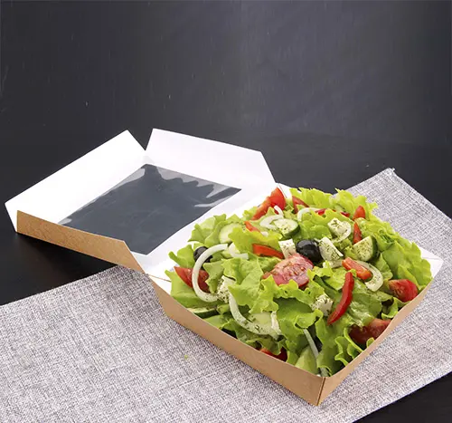 PAPSTAR Feinkostboxen, Pappe mit Sichtfenster aus PLA, eckig 1500 ml, braune To-go-Verpackung für frische Salate und Snacks, FSC-zertifiziert, Art.-Nr. 86575