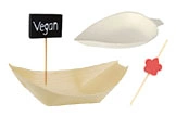 Vegan Palmblatt Schiffchen und Fingerfood Spieße als umweltfreundliches Einweg-Geschirr Set für Snacks und Fingerfood, Artikelnummer