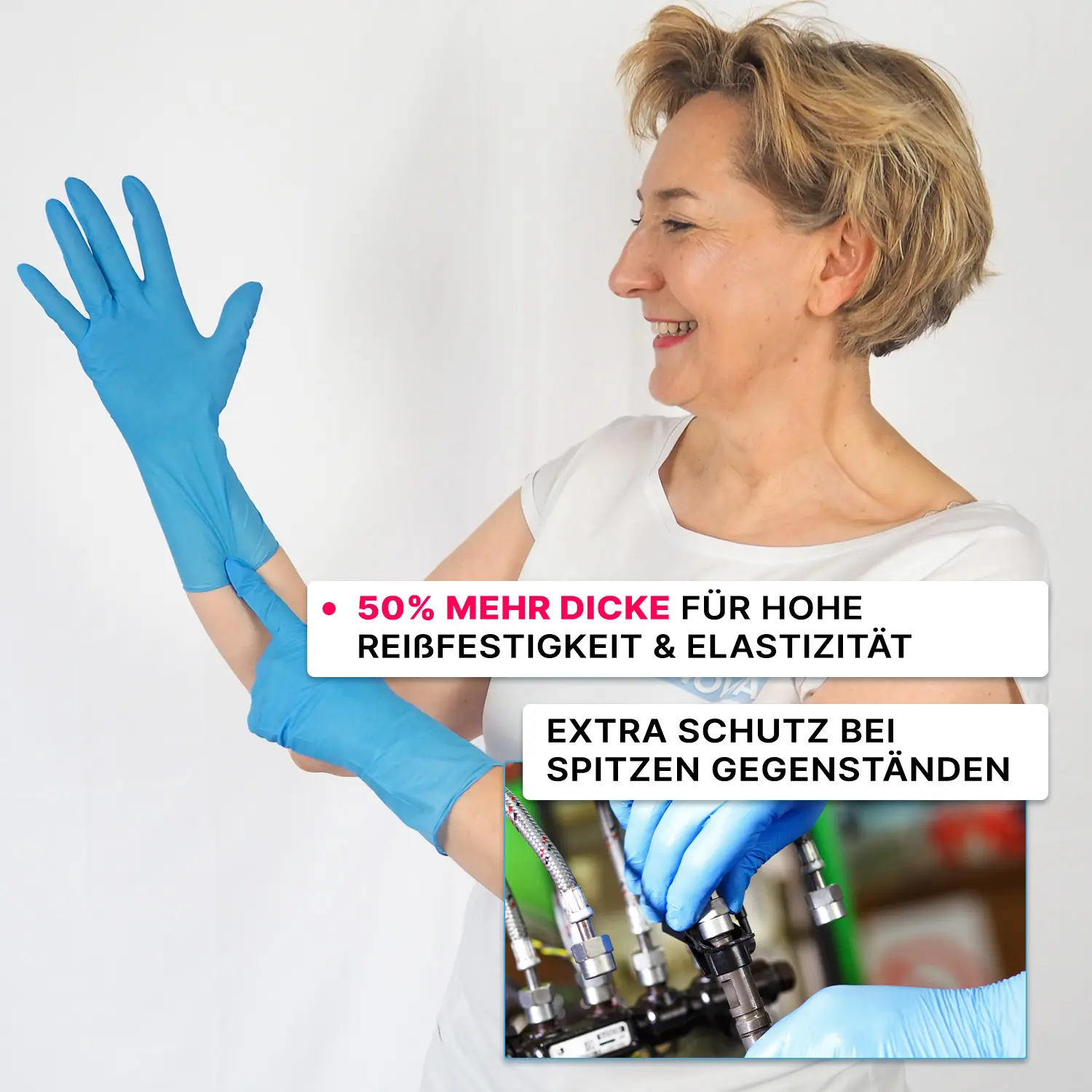 ARNOMED XTRA LONG NITRIL BLUE Nitrilhandschuhe blau puderfrei mit extralanger Stulpe, 50 % mehr Dicke für hohe Reißfestigkeit und extra Schutz bei spitzen Gegenständen, VE 100 Stück