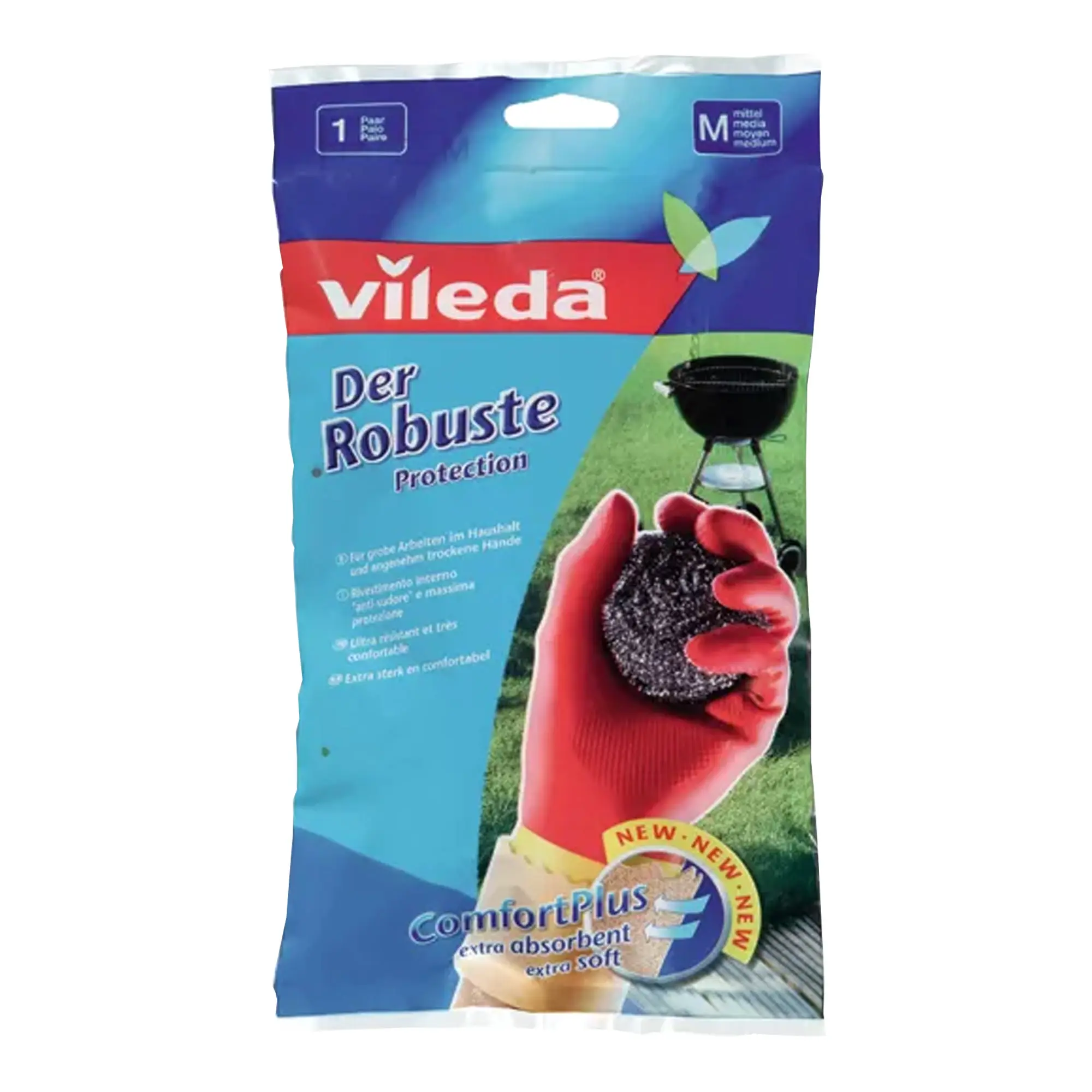 Vileda Latex-Haushaltshandschuhe Der Robuste, 1 Paar – extra strapazierfähige, chemikalienbeständige Latex-Handschuhe mit Neopren und Baumwollinnenbeschichtung für Haushalt, Gastro und Landwirtschaft, Art.-Nr. 114801